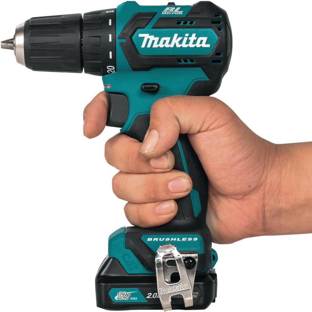 Makita 12V max CXT Lithium-Ion 38 in. Brushless Cordless Driver Drill Kit with (2) Batteries (2.0 Ah) Charger Hard Case FD07R1