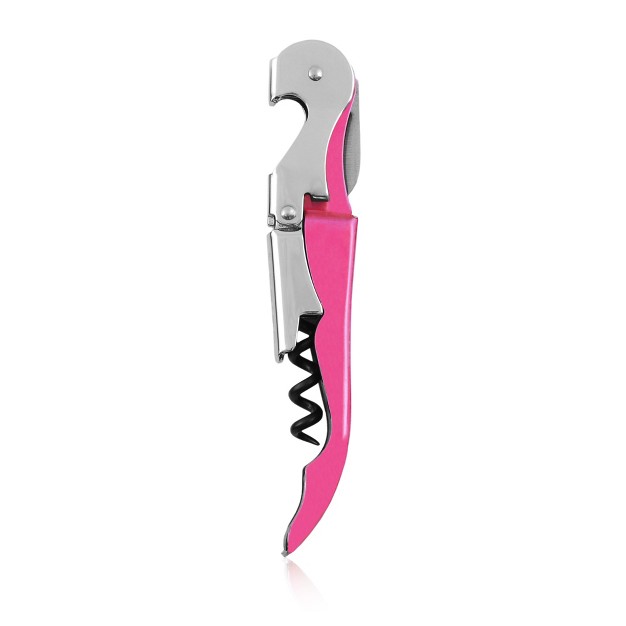 True Truetap Pink Double Hinged Waiter s Corkscrew Stainless Steel Wine Key With Foil Cutter