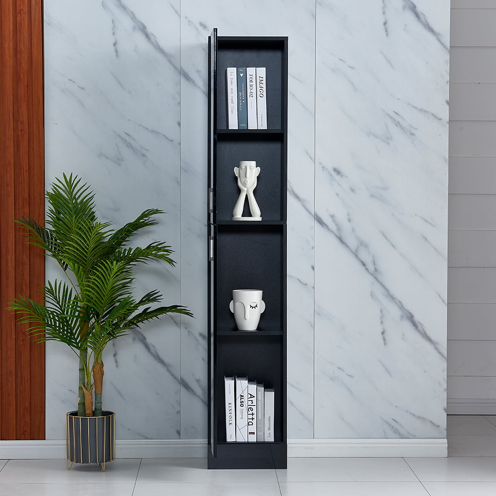 Tall Black Cabinet Tall Storage Cabinet with Door Black Bathroom Tower Compact Free Standing Contemporary