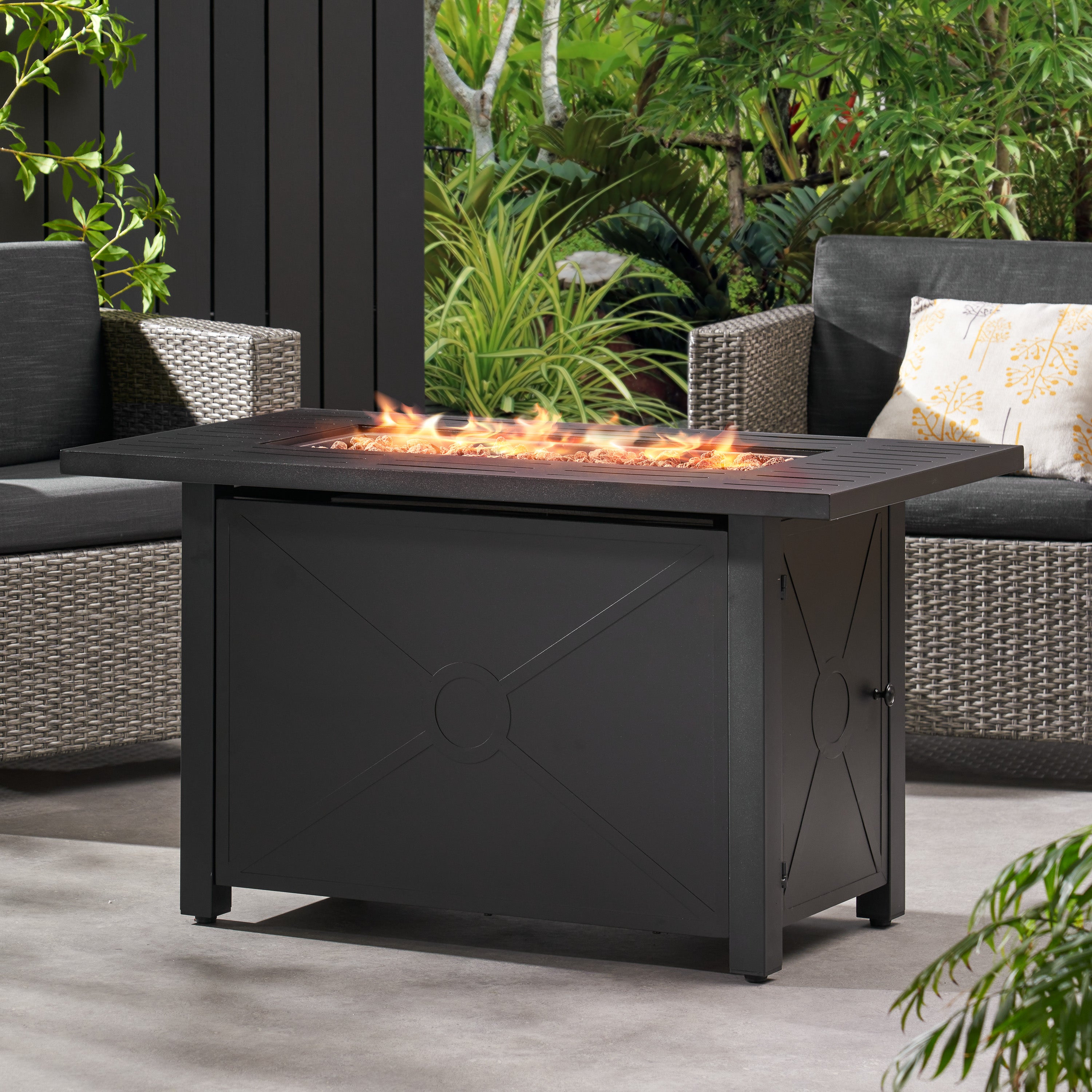 Doheny Outdoor 50,000 BTU Iron Rectangular Fire Pit, Black