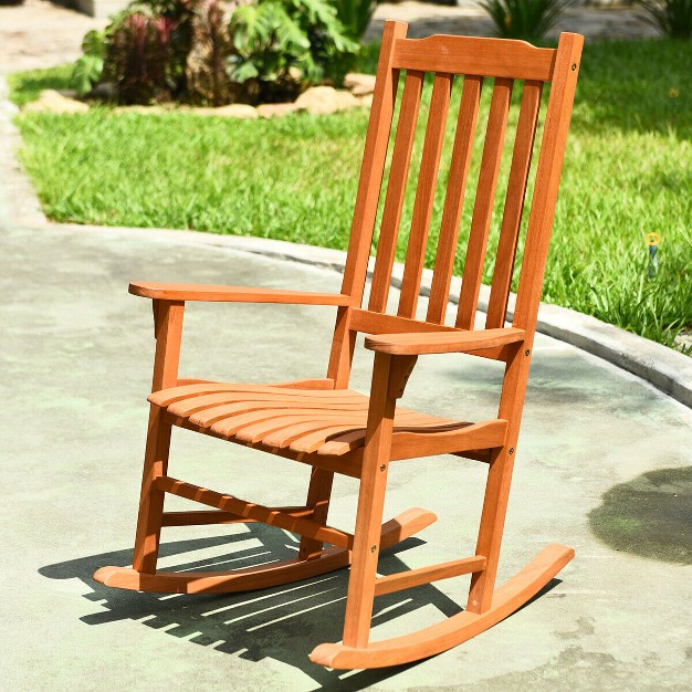 Costway Outdoor Eucalyptus Rocking Chair Single Rocker For Patio Deck Garden Natural