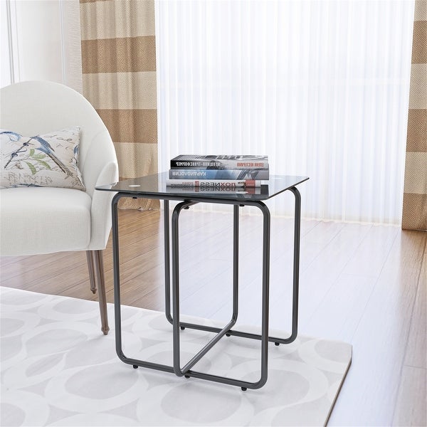 Black Modern Tempered Glass Side Table for Living Room