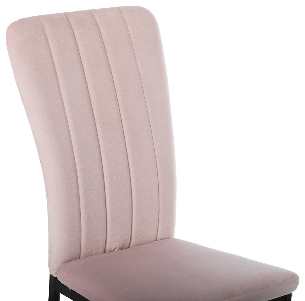 Set of 4 Dining Chair  Sleek Metal Legs and Channel Tufted Velvet Seat  Pink   Traditional   Dining Chairs   by Decor Love  Houzz