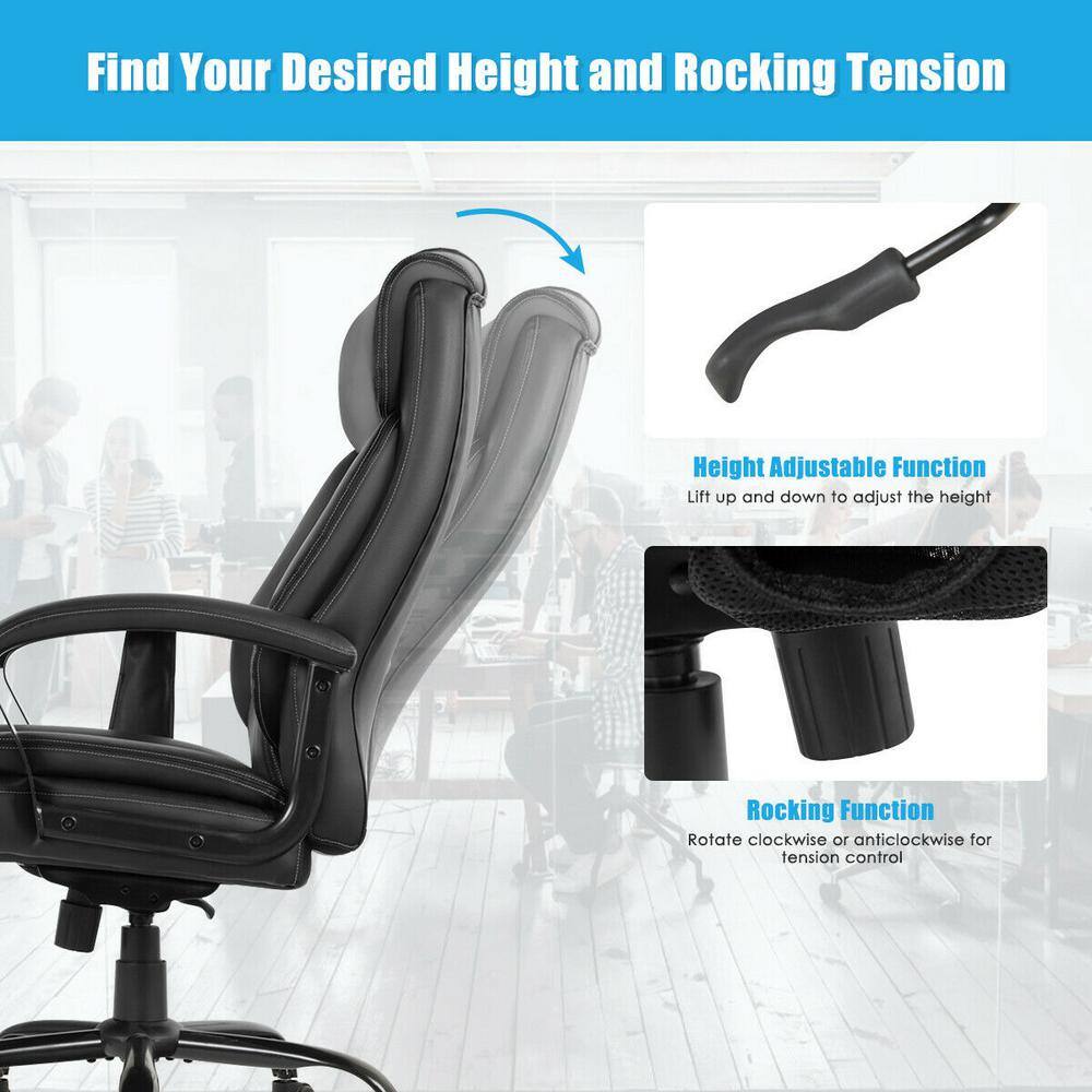 Costway 500 lb. Black Executive PU Leather Adjustable Height Computer Desk Chair Massage Office Chair GHM0087BK