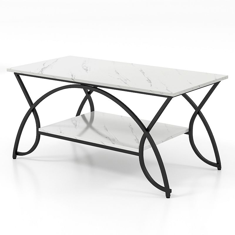 2-tier Faux Marble Coffee Table With Marble Top And Metal Frame