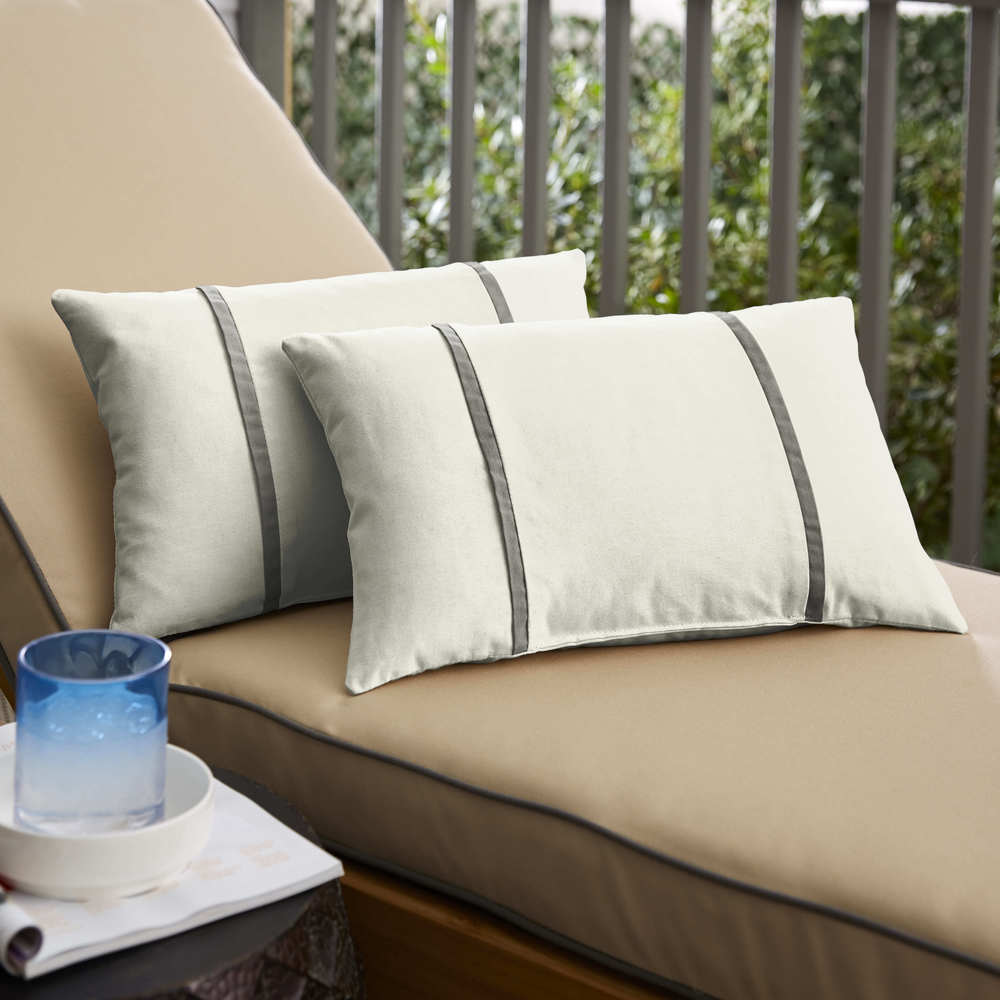 Humble + Haute Sunbrella Canvas Natural and Canvas Charcoal Double Small Flange Indoor/ Outdoor Pillows  Set of 2