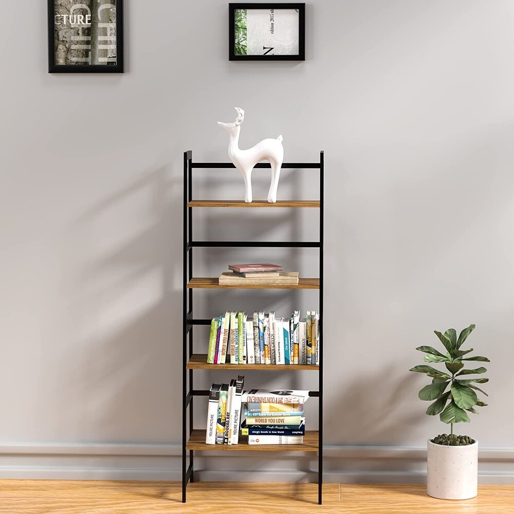 4 Tier Tall Bookshelf Open Ladder Shelf for Bedroom  Living Room  Office (Black)