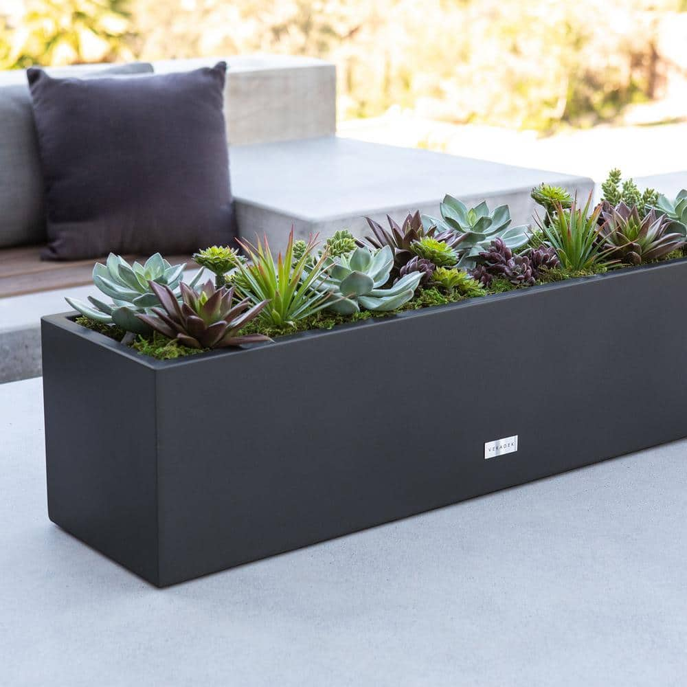 Veradek Block Series Window Box 36 in. Black Plastic Planter TRHV36B