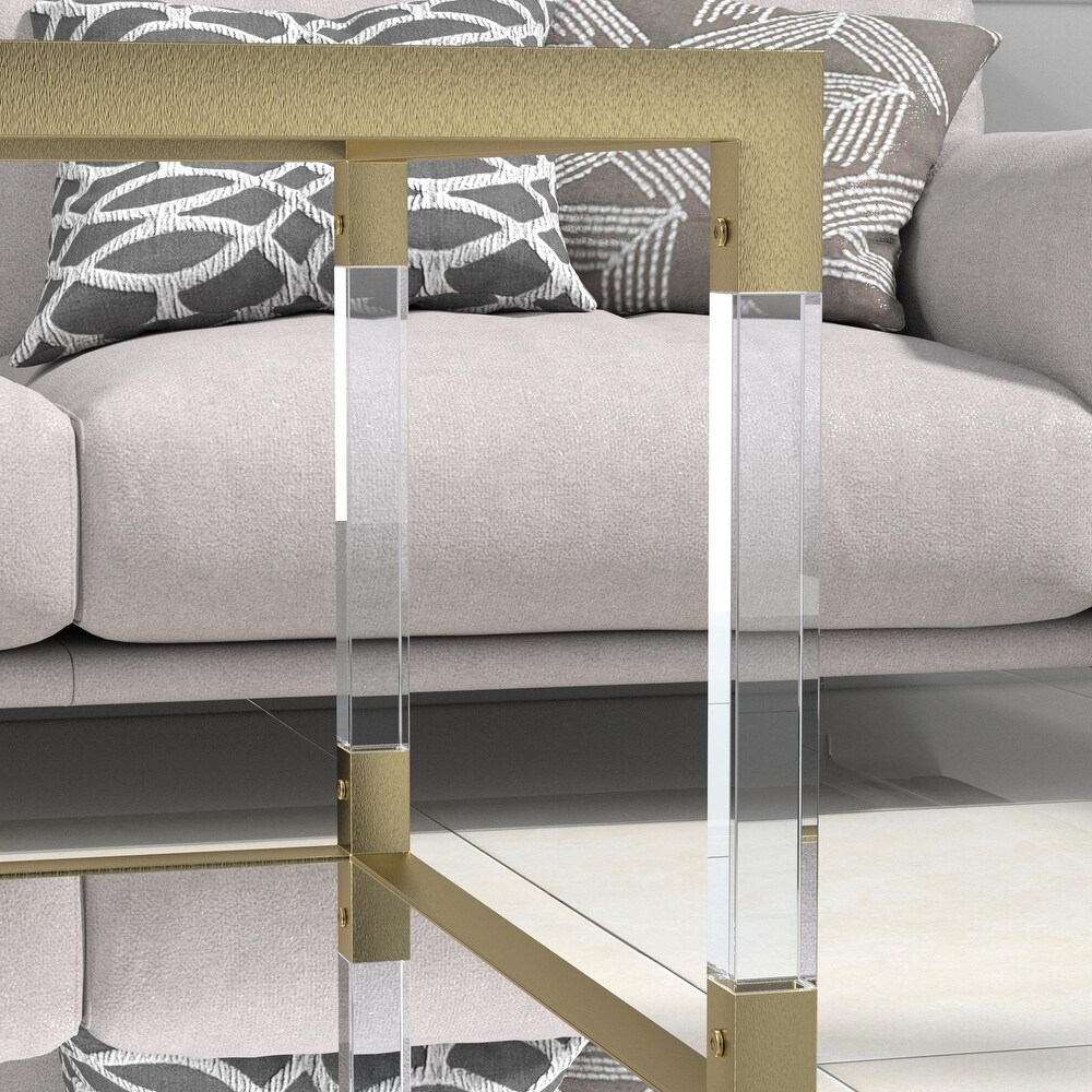 Gold Stainless Steel Coffee Table With acrylic Frame and Clear Glass Top