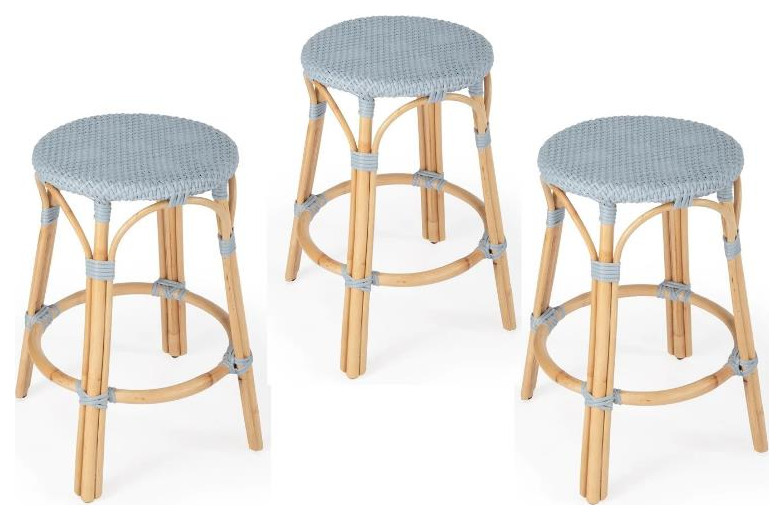 Home Square 3 Piece Rattan Counter Stool Set in Twilight Blue   Tropical   Outdoor Bar Stools And Counter Stools   by Homesquare  Houzz