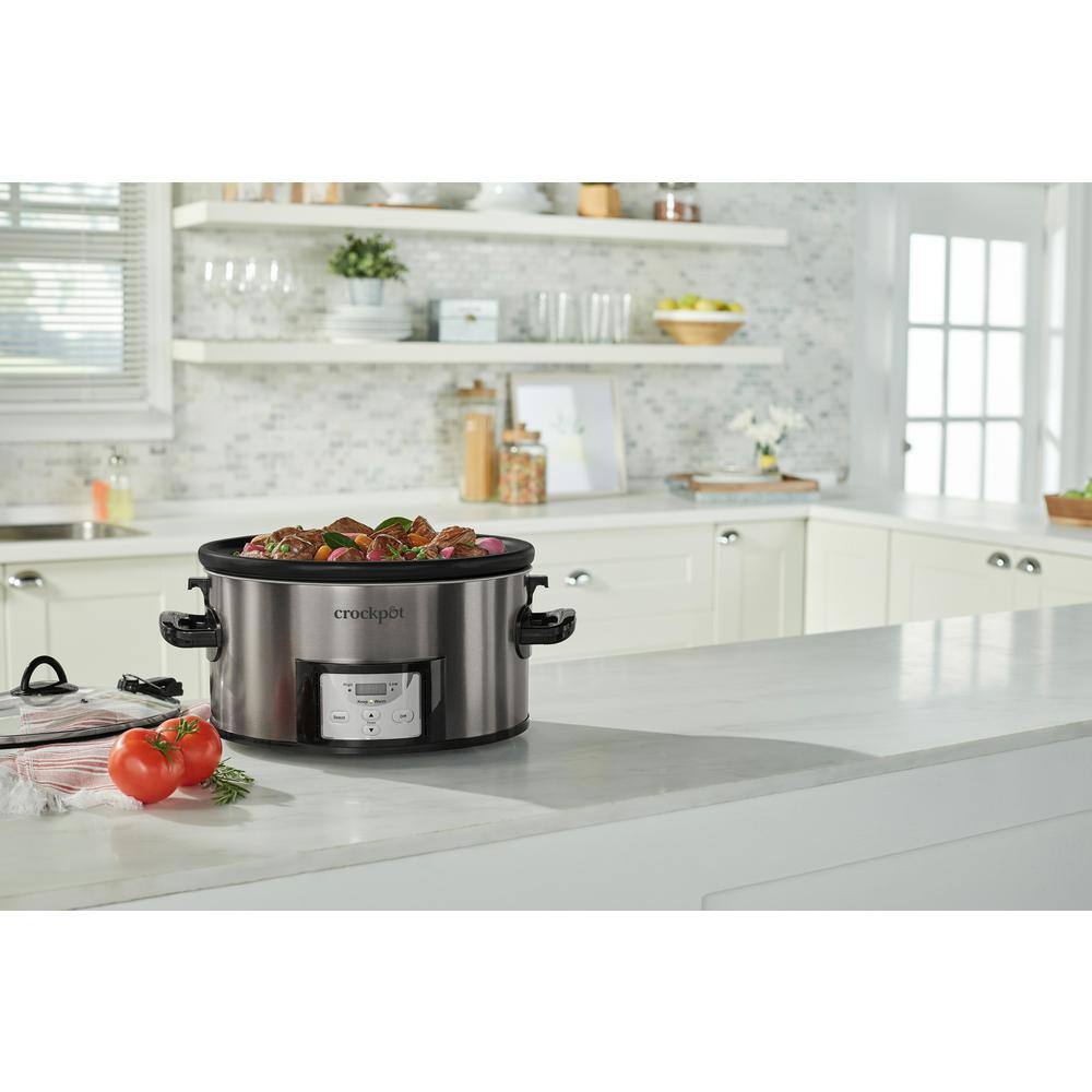 Crock-Pot 7-qt. Black and Stainless Steel Cook and Carry Digital Countdown Slow Cooker with Easy Clean 2125325