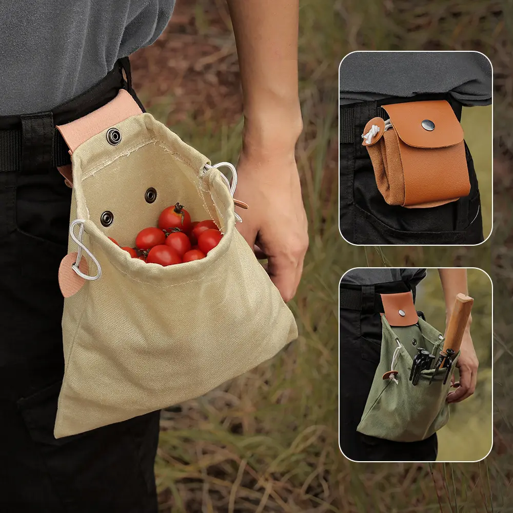 Sustainable Canvas Pouch Outdoor Mushroom Picking Bag Outdoor Hiking Camping Tool Foraging Bag