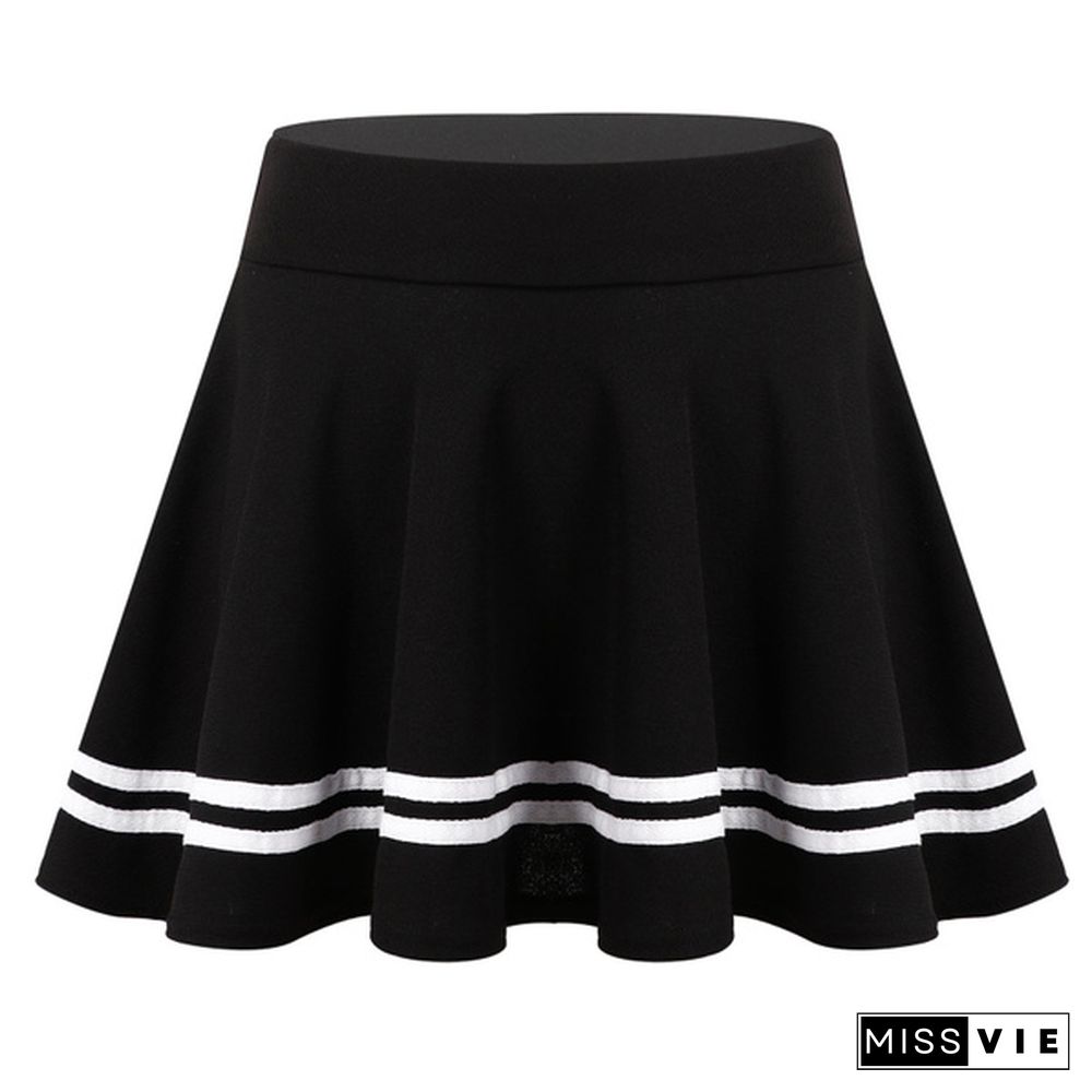 Women School Girls A-Line Dress Summer Girls Short Dress High Waist Pleated Tennis Skirt Uniform With Striped Hemline