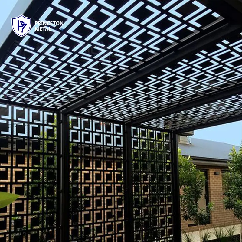 Commercial metal wall panel building projects facades decoration screen aluminum laser cut outdoor pergola roof