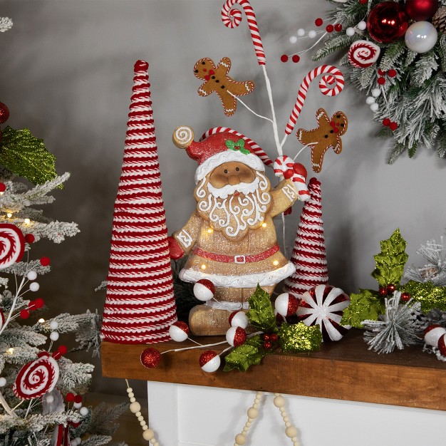 Led Lighted Gingerbread Santa With Candy Cane Christmas Figure