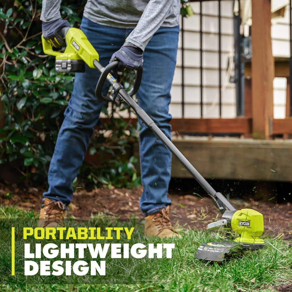 RYOBI ONE+ 18V Cordless 13 in. String Trimmer/Edger and Blower with 4.0 Ah Battery and Charger P2039