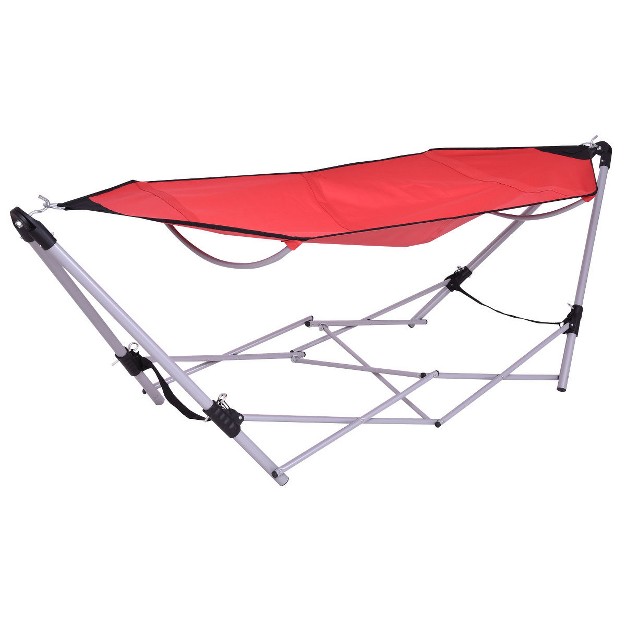 Costway Red Portable Folding Hammock Lounge Camping Bed Steel Frame Stand W carry Bag