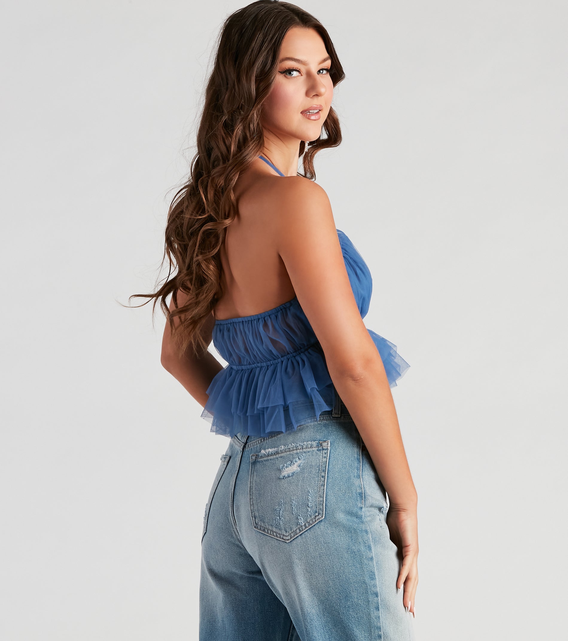 Flirtatious Flair Ruffle Mesh Crop Top