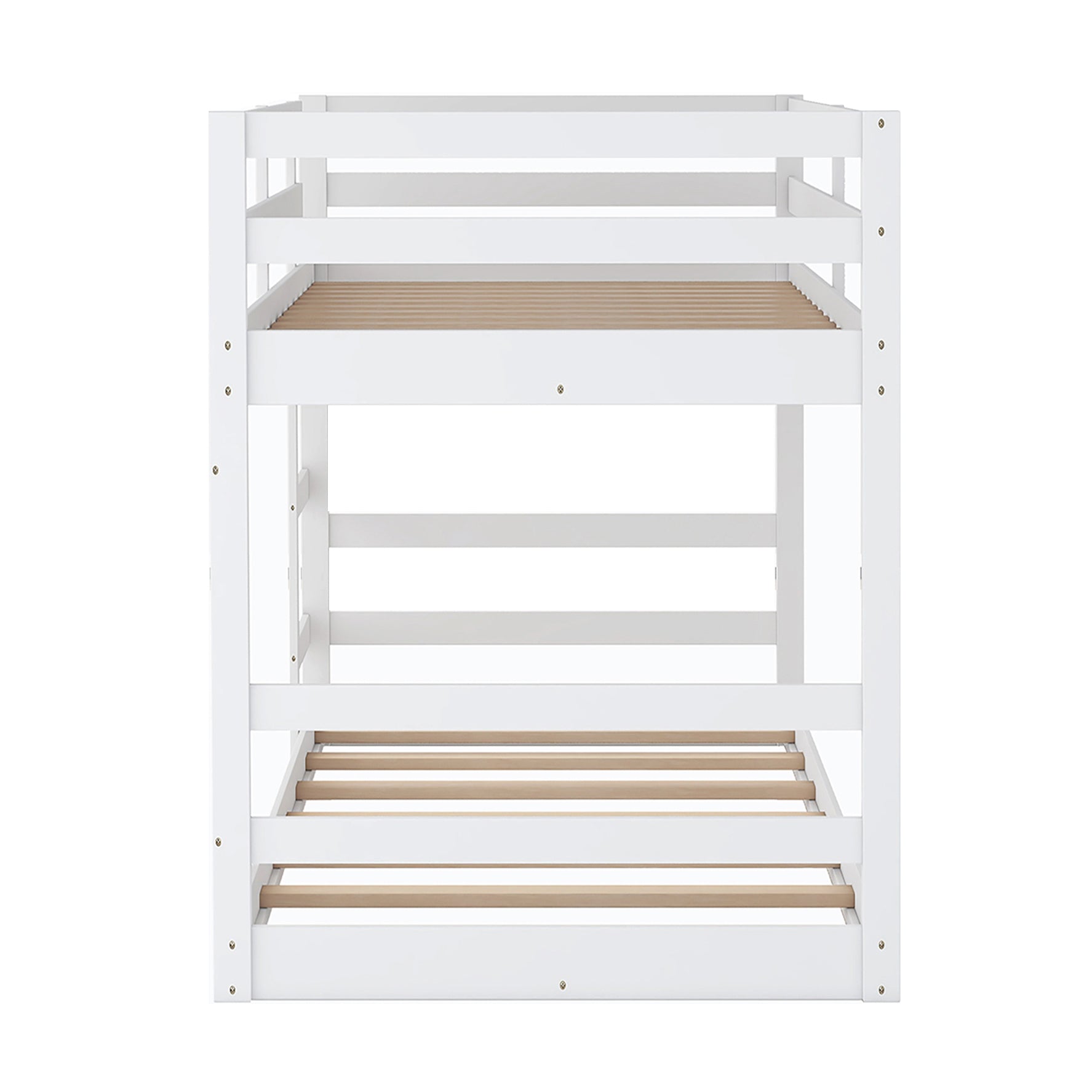 Bellemave Low Twin Over Twin Bunk Beds, Juniors Floor Bunk Bed with Ladder and Guardrails, Wood Twin Bunk Bed for Kids Teens Girls & Boys, White