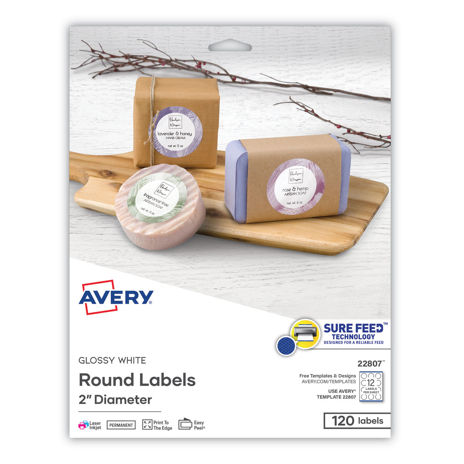 Round Print-to-the Edge Labels with Sure Feed and Easy Peel by Averyandreg; AVE22807