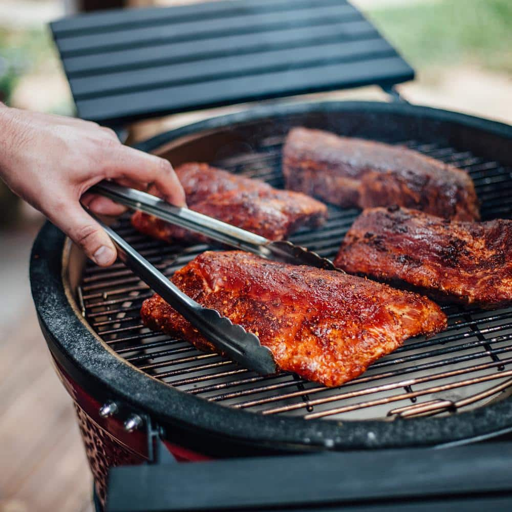 Kamado Joe Classic Joe I 18 in. Charcoal Grill in Red with Cart, Side Shelves, Grate Gripper, and Ash Tool KJ23RH