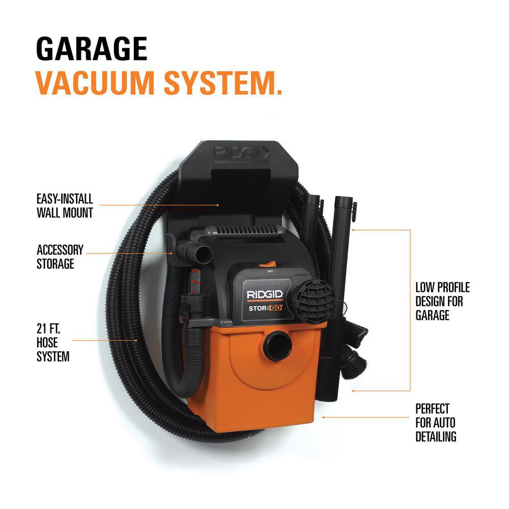 RIDGID 5 Gal. 5.0 Peak HP Portable Wall-Mountable WetDry Shop Vacuum with LED Lighted Car Nozzle and Premium Car Cleaning Kit WD5500B