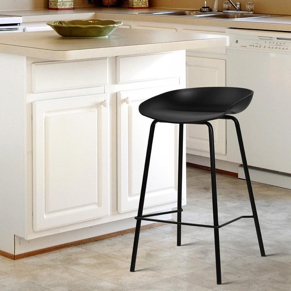 Set Of 2 25 Seat Molded Plastic Shell Counter Stools With Backs Dark Metal High Dining Chairs Kitchen