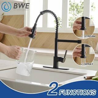 BWE Single-Handle Pull-Down Sprayer 2 Spray High Arc Kitchen Faucet With Deck Plate in Matte Black A-94009-Black