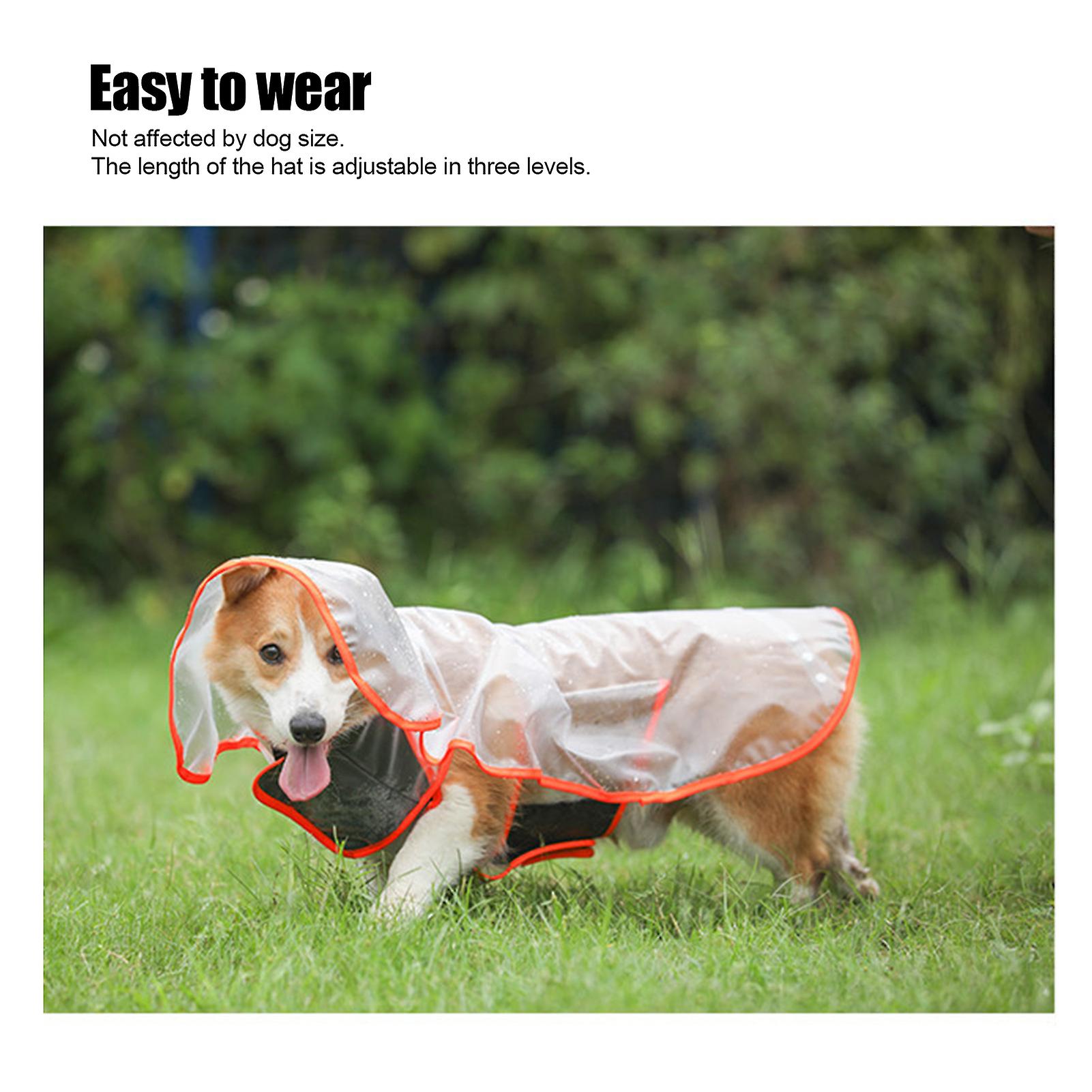 Dog Raincoat Waterproof Windproof Seethrough Four Feet Hooded Rainwear Reflective Dog Rain Jacket For Wet Rain Weather[small-orange]