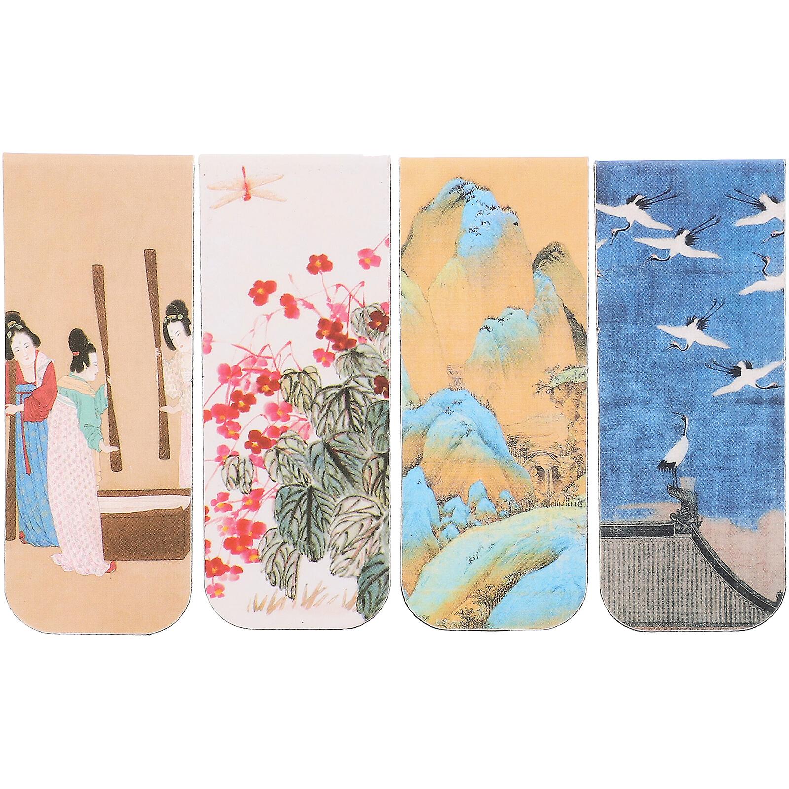 4pcs Decorative Small Bookmarks Landscape Pattern Bookmarks Unique Magnetic Bookmarks Decors