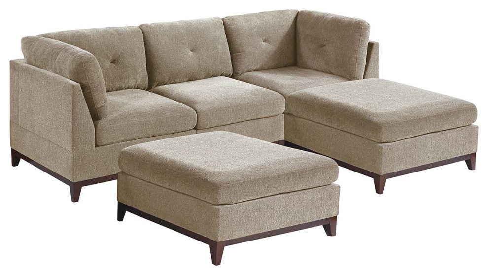 Salonika 5 Piece L Shape Modular Sectional With Ottoman  Camel Chenille   Transitional   Sectional Sofas   by Hollywood Decor  Houzz