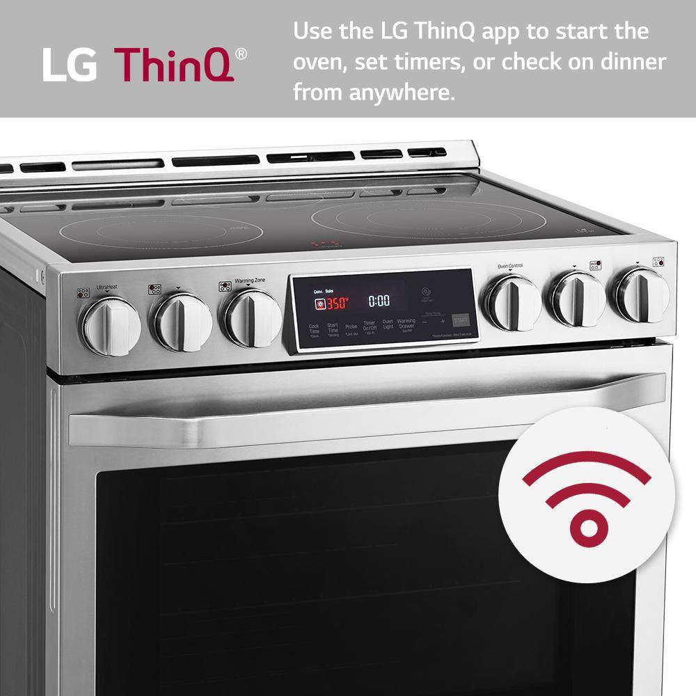 LG STUDIO 30 in. 6.3 cu. ft. Smart Slide-In Electric Range with ProBake Convection Oven and Self-Clean in. Stainless Steel LSSE3027ST