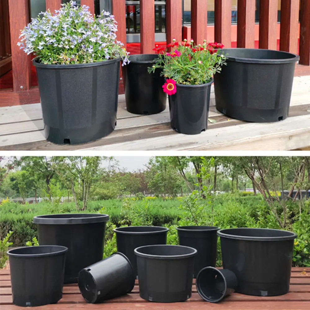 Round Nursery Plastic Pots Flowers 5 Gallon Factory Supply Plastic Nursery Black Planter Plant Pots