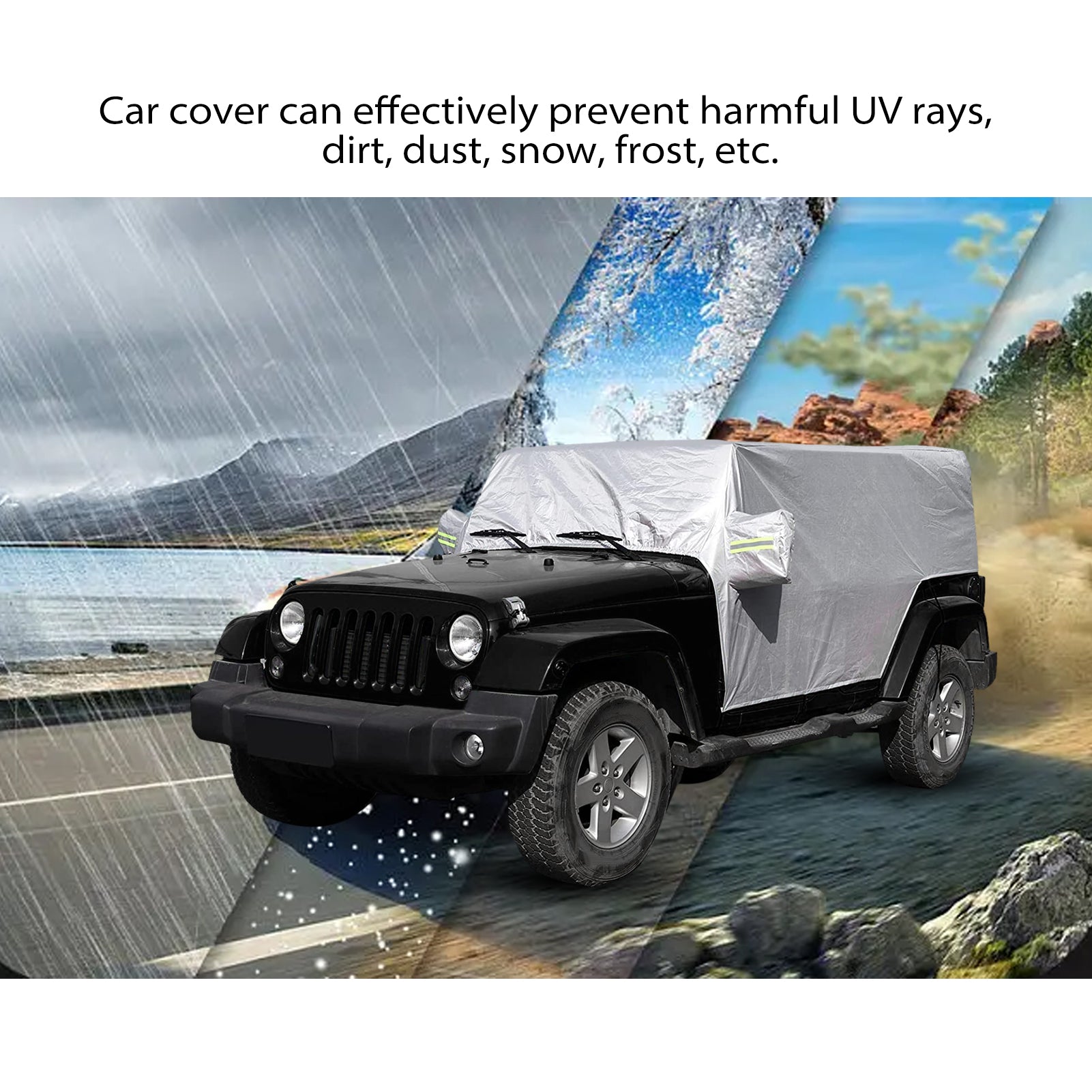 Tickas Car Rain Sunshade Cover Windproof Dustproof Scratch Resistant Outdoor Protection Auto Cover Replacement for Jeep Wrangler JK 4 Door2007-2021