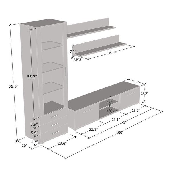 Soho 1 Modern Wall Unit Entertainment Center with 16 Color LED Lights