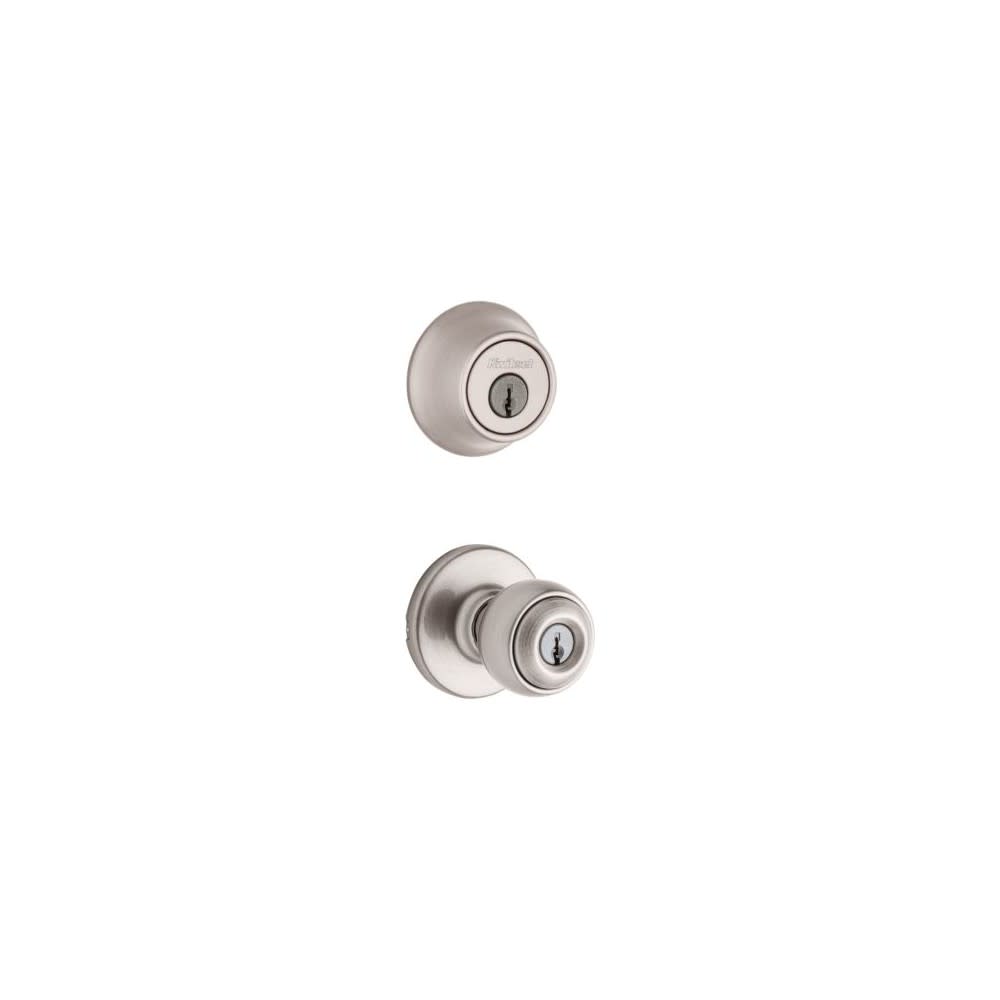 Satin Nickel Polo Door Knob and Single Cylinder Deadbolt Set ;