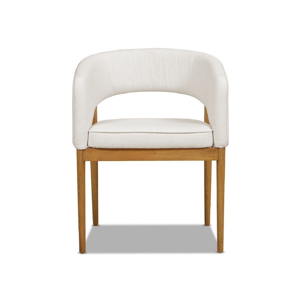 Mirah White Linen Upholstered Tufted Open Barrel Back Dining Chair