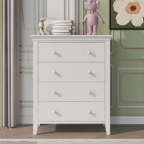 4-Drawer Dresser， White Wooden Chest with Round Handle， Tall Storage Cabinet for Bedroom Living Room， Entryway， Porch - - 37668370