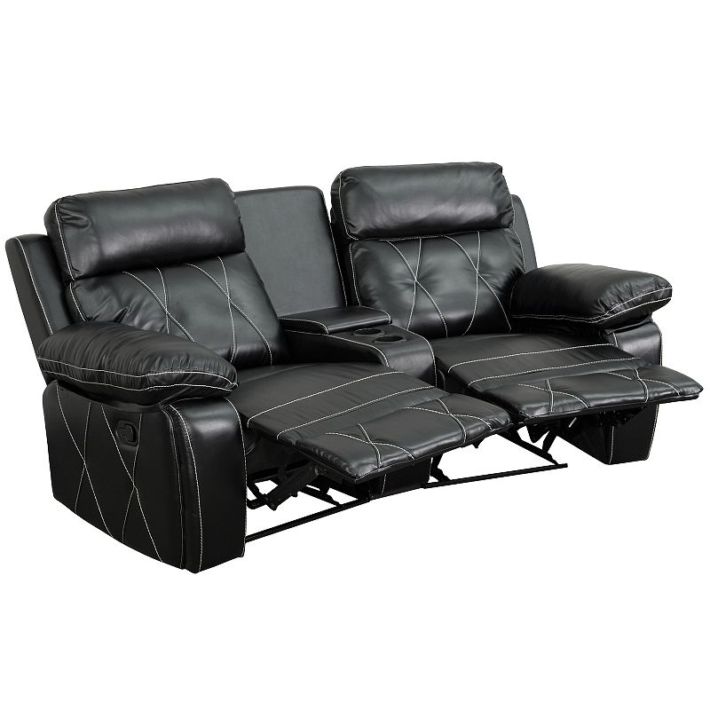 Emma and Oliver Brown LeatherSoft 2-Seat Reclining Theater Unit-Curved Cup Holders