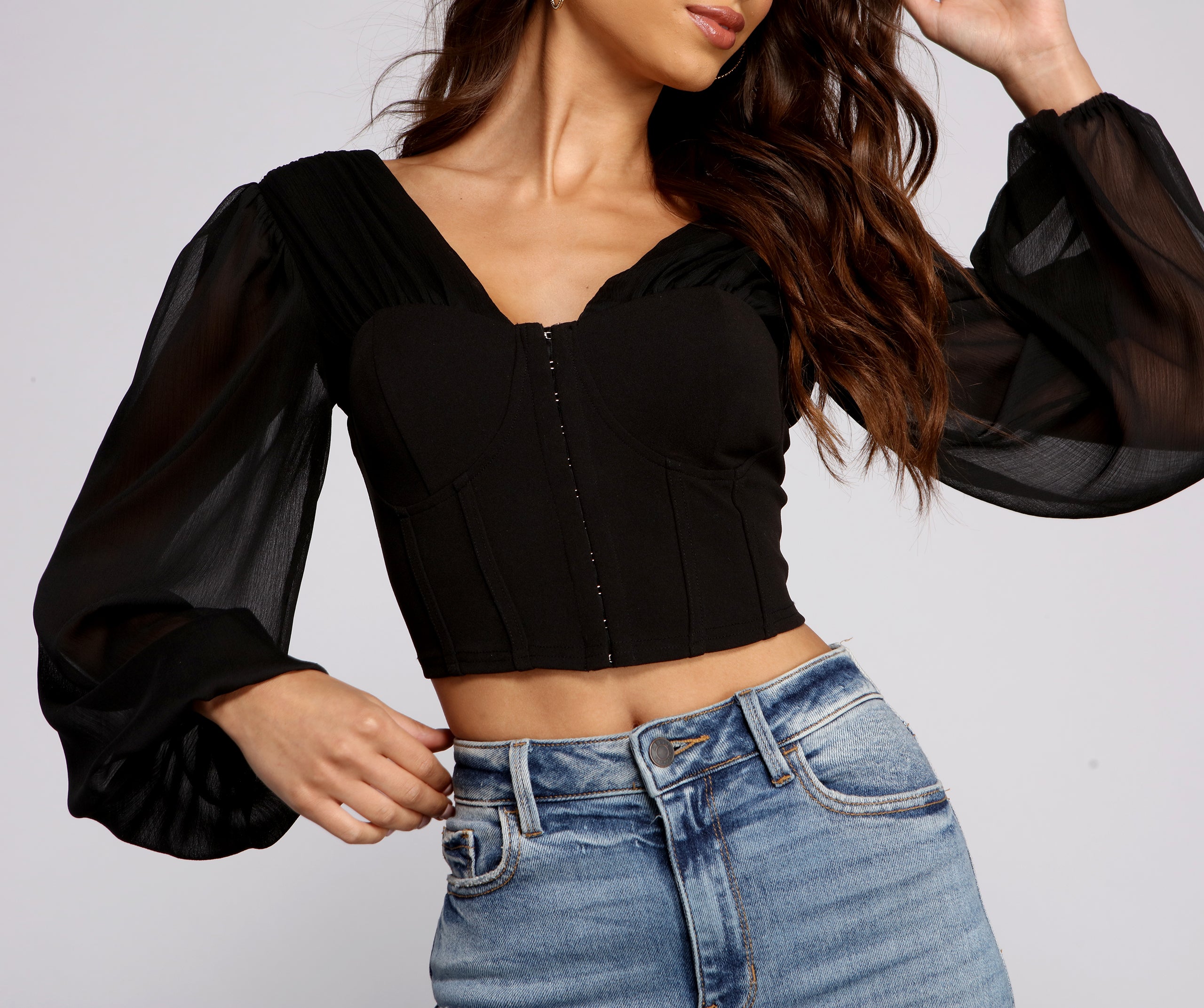 Chic Babe Long Sleeve Corset Blouse