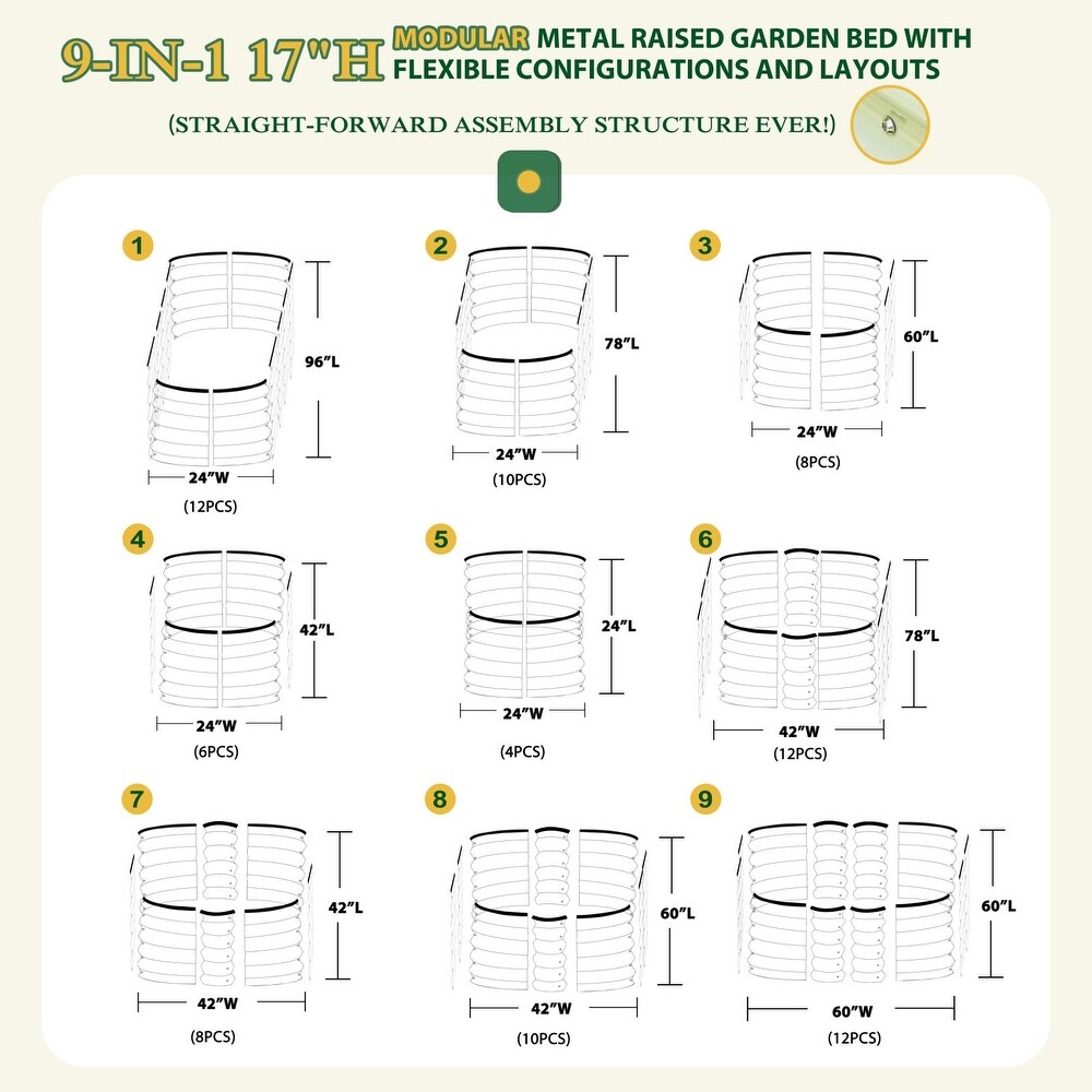 VEIKOUS 9 in 1 Modular Metal Raised Garden Bed Kit