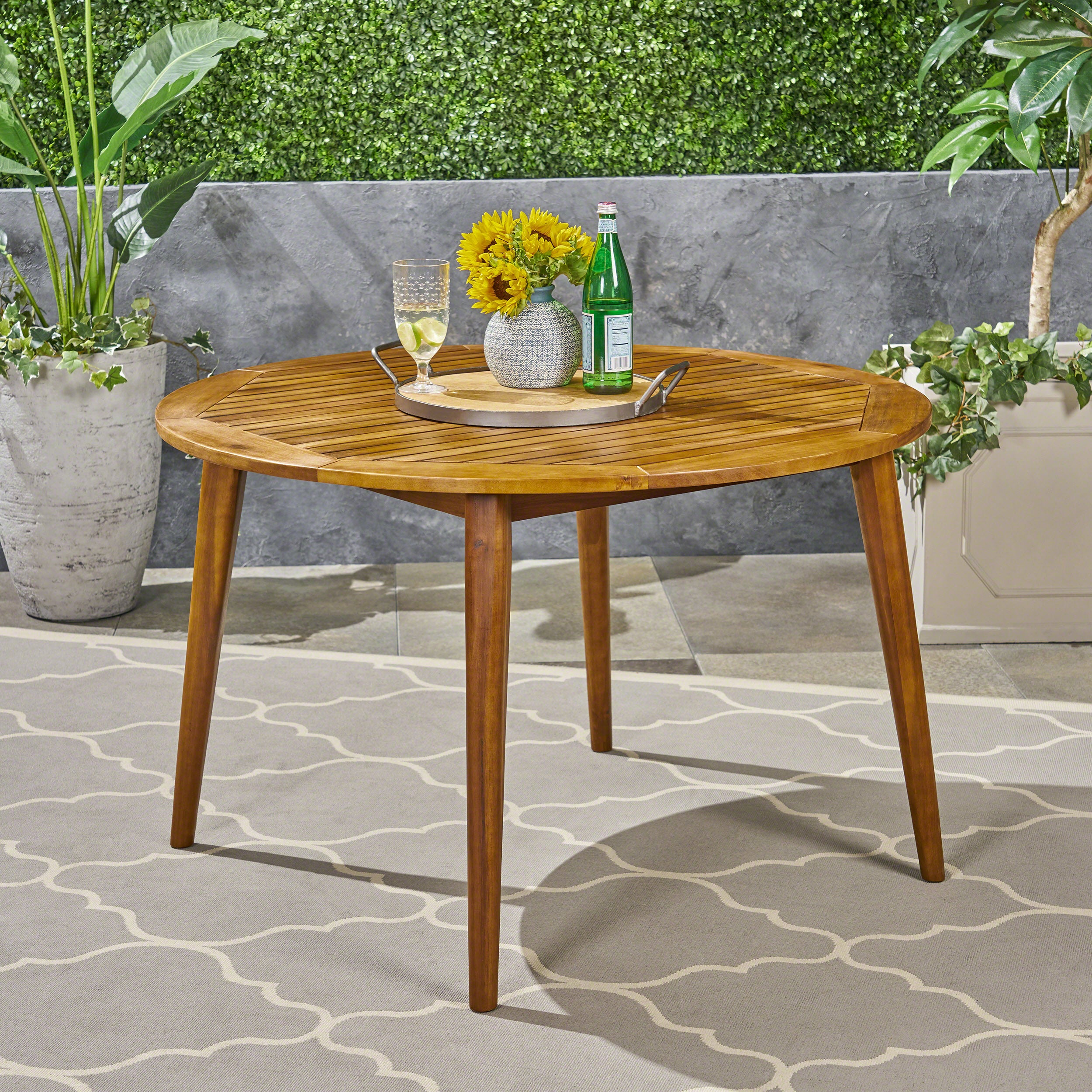 Nick Outdoor Acacia Wood Round Dining Table