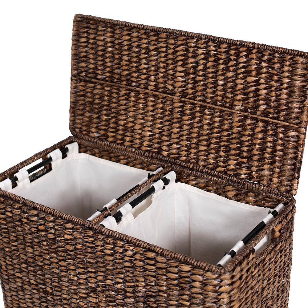 BirdRock Home Brown Oversized Divided Hamper with Liners and Lid - Brown Wash - 2 Liners 11524