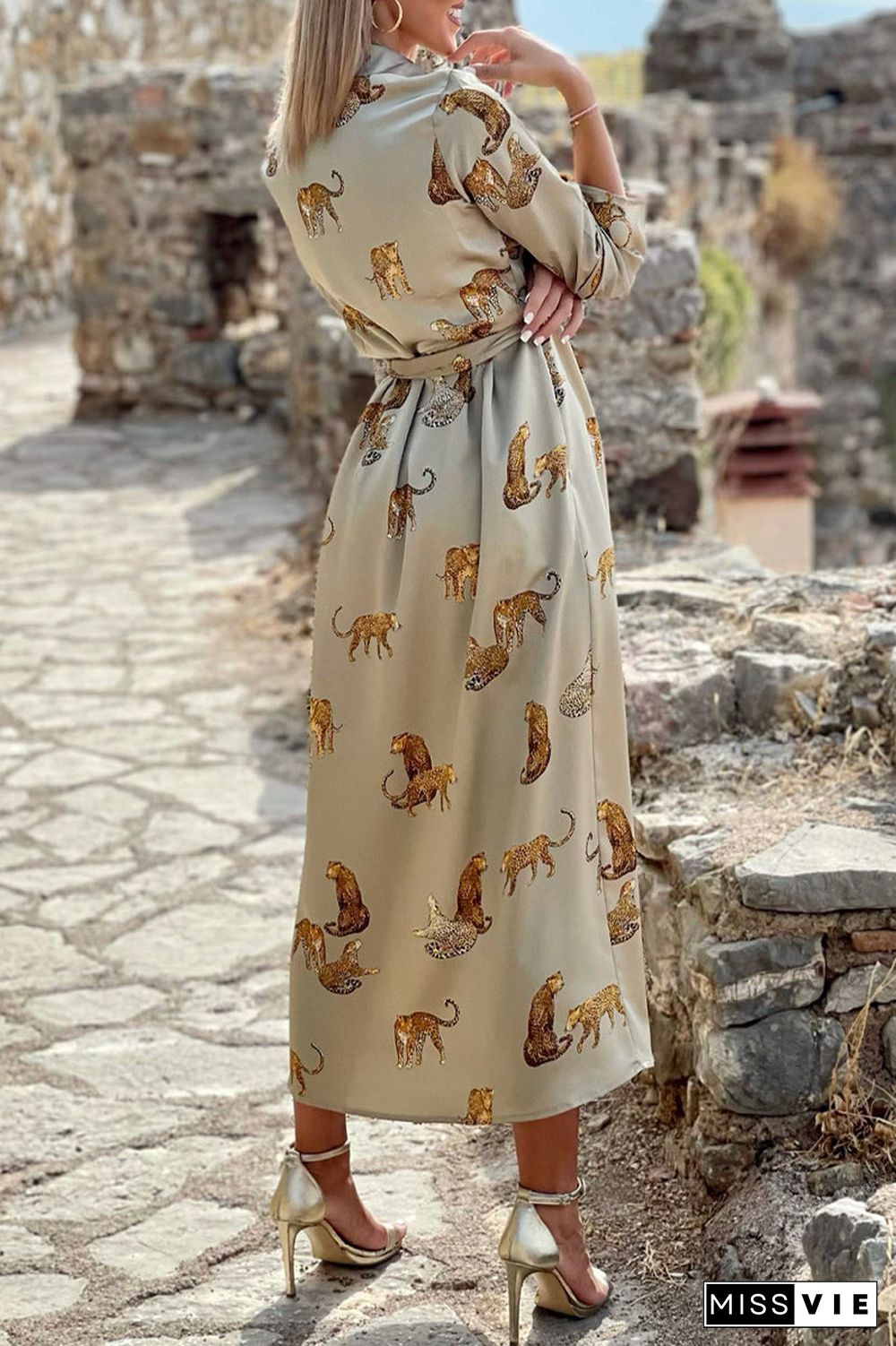 Sweet Elegant Print Animal Printing V Neck A Line Dresses