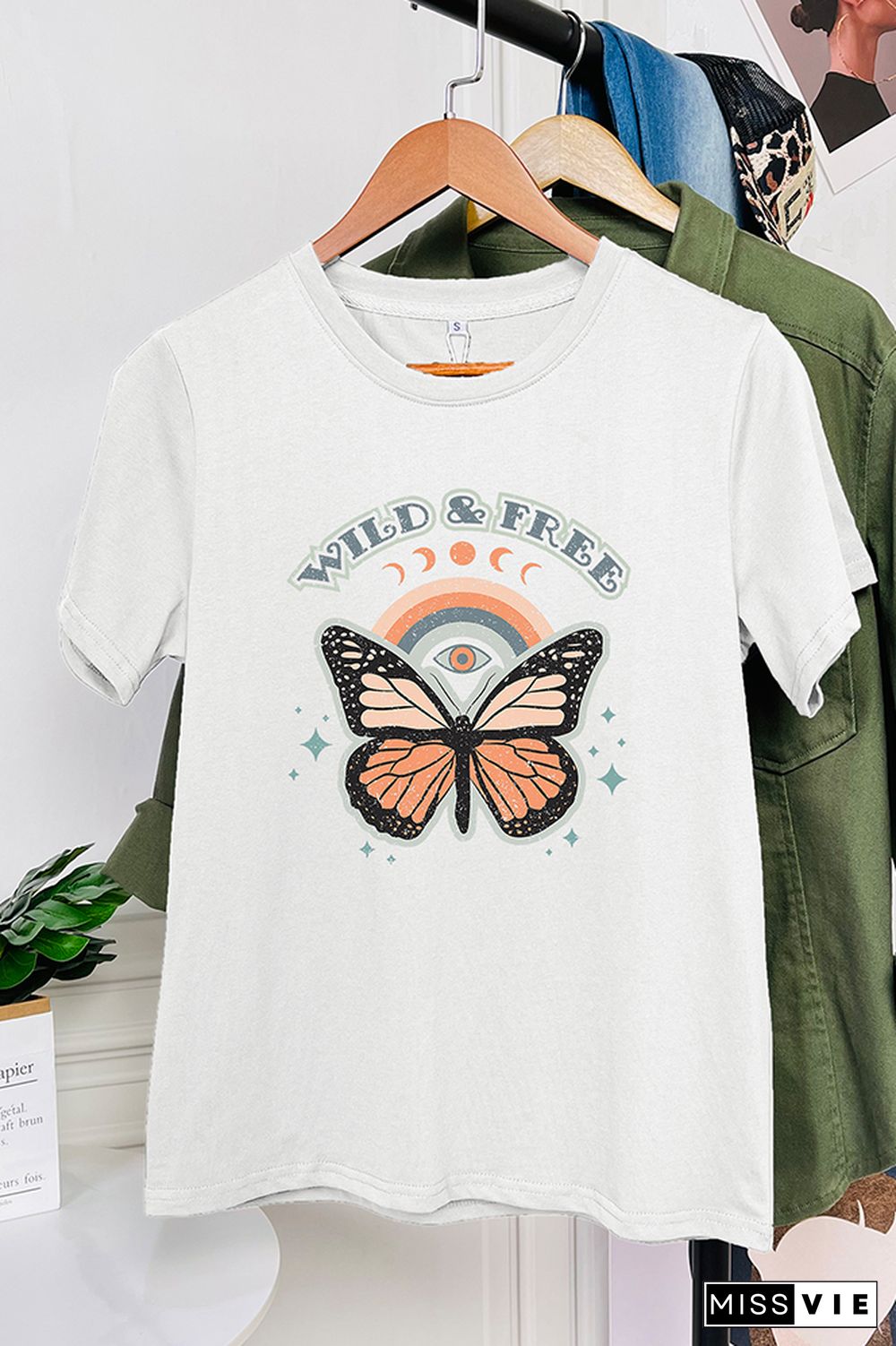 Wild and Free,Butterfly Graphic Tee Wholesale