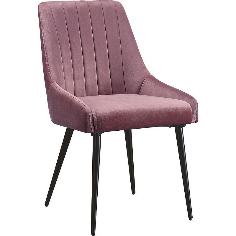 23 Inch Modern Side Chair， Fabric， Vertical Tufted， Peg Leg， Set of 2， Pink