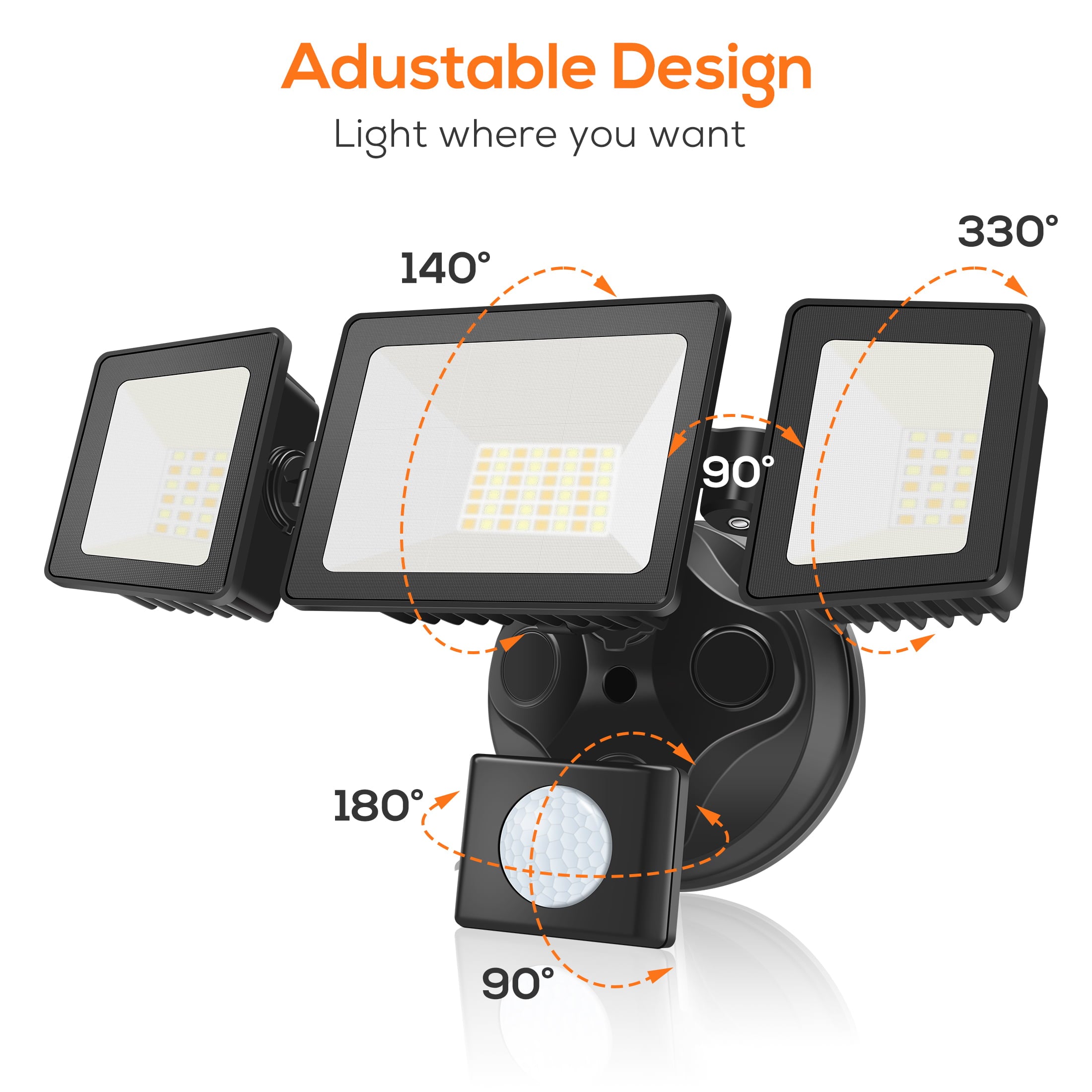 40W LED Flood Light Motion Sensor， 3200LM Motion Security Lights Outdoor， 270° Beam Angle， 3000K-6000K Changeable Wall Light IP65 Waterproof