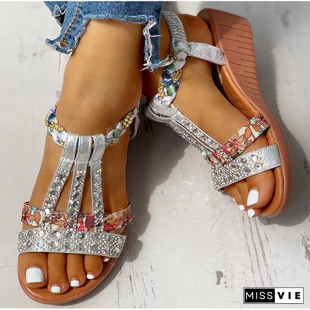 Women's Sandals Summer Bohemia Platform Wedges Shoes Crystal Gladiator Rome Woman Beach Shoes Casual Elastic Band Female