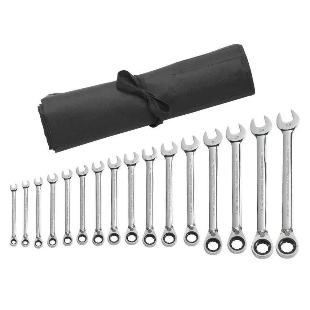 16 Pc Reversible Metric Combination Ratcheting Wrench Set， ;