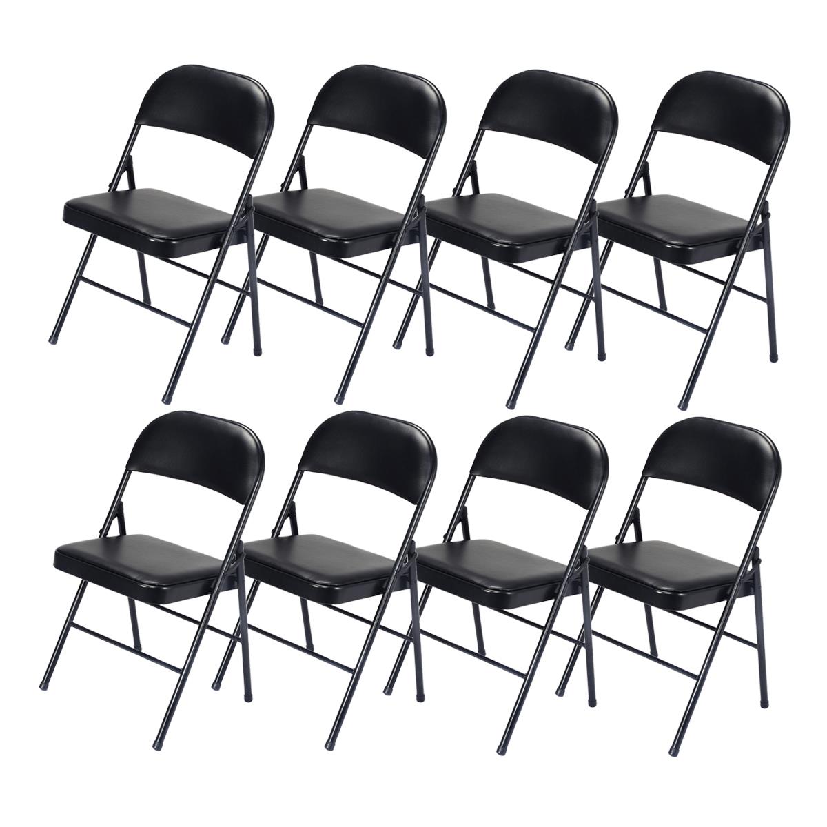 UBesGoo Folding Chair 8-Pack PVC Cushion and Backrest, Black